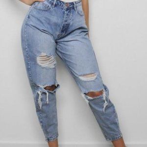 Missguided distress tapered leg jeans